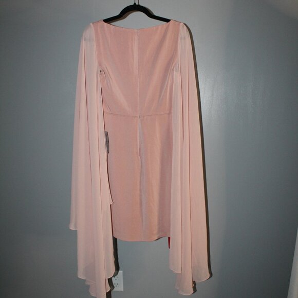 NWT Mac Duggal Pink 55358 Dramatic Cape Flowy Sleeve‎ V-Neck Formal Dress SZ 2 - Picture 6 of 7